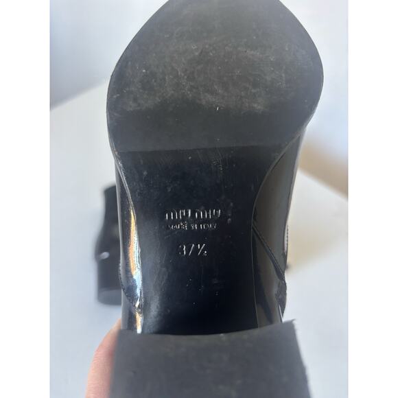 Miu Miu Patent Leather Boots 37.5 Ankle Booties Black 2' Heel Pointy Italy - Picture 12 of 15